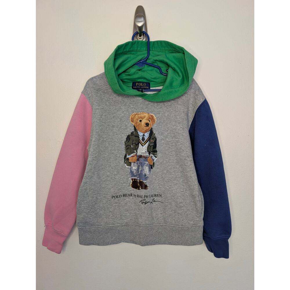 Polo Ralph Lauren Boys Tops, Polo Bear Tricolor Pocketed Sweatshirt Hoodie, Sz 8